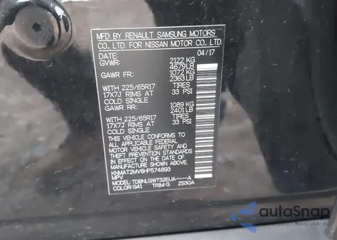 2017 Nissan Rogue Sv z USA, uszkodzony, nr VIN KNMAT2MV6HP574893